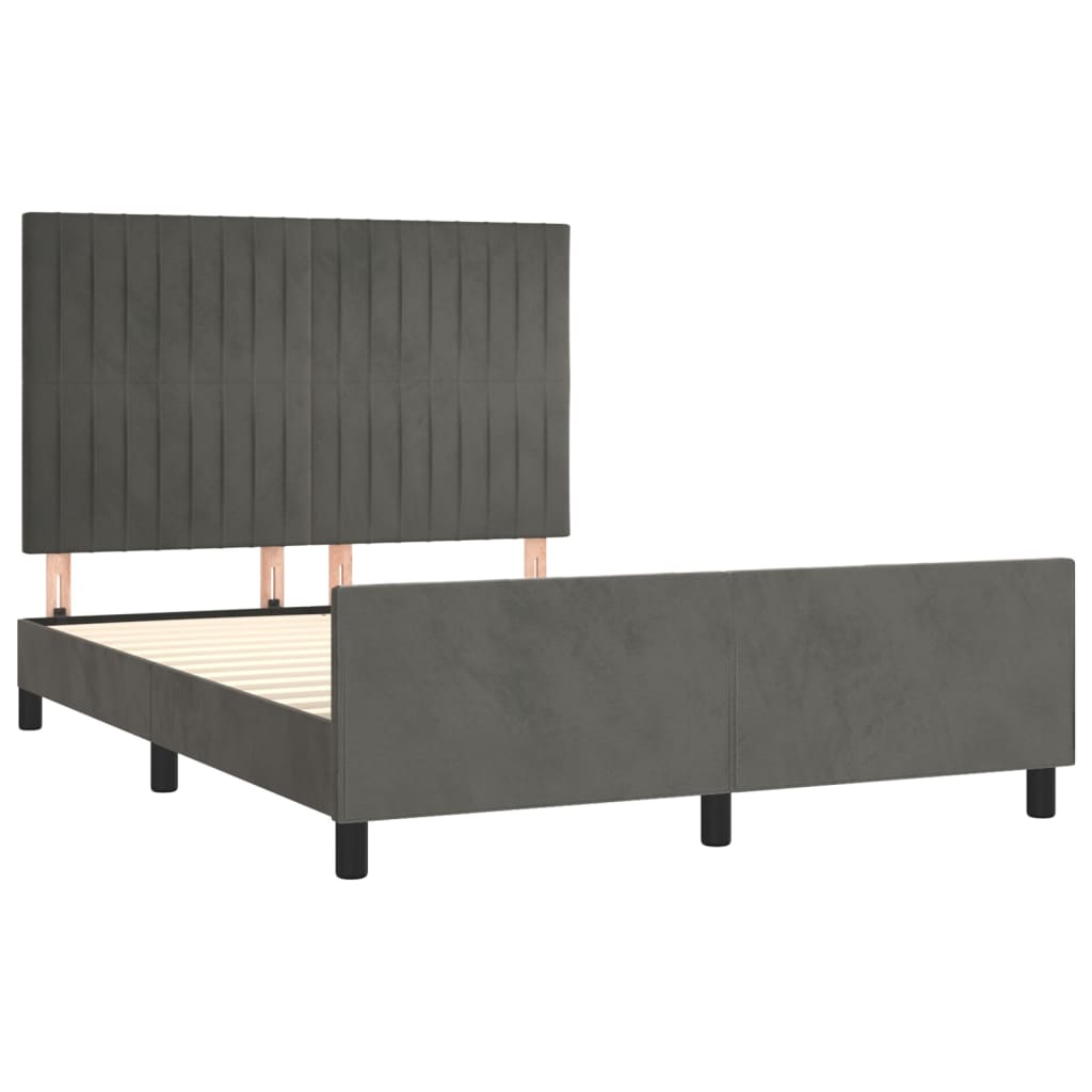Cadre de lit sans matelas gris foncé 140x190 cm velours - XIOS
