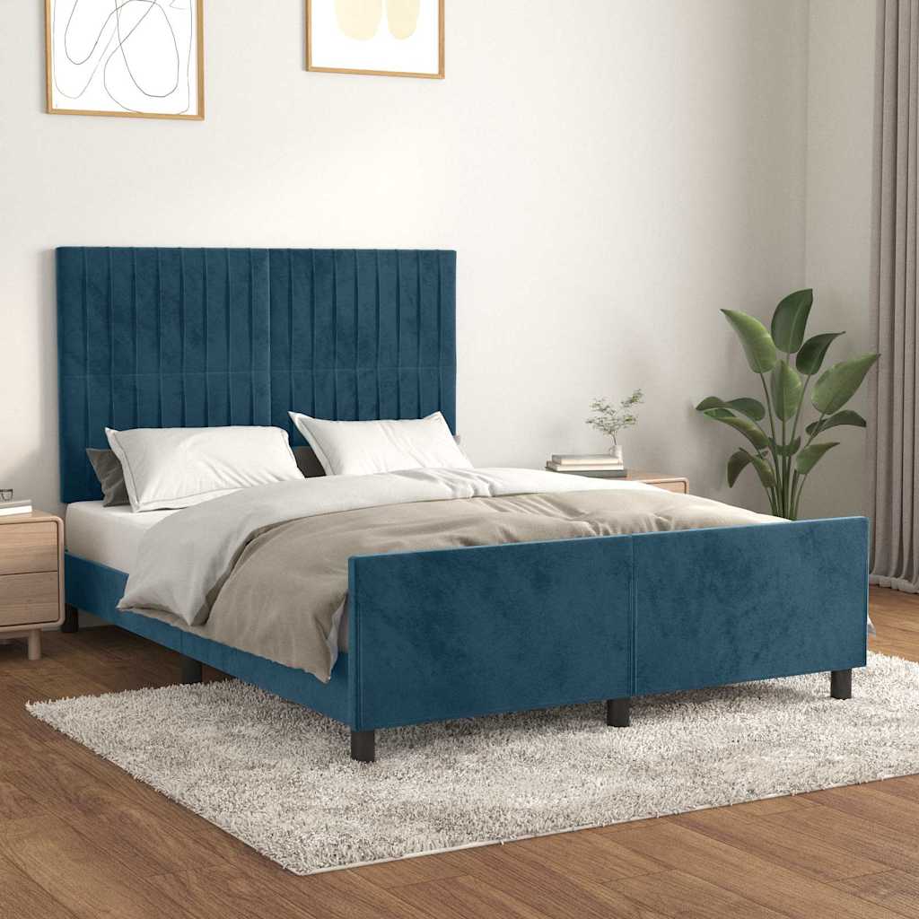 Cadre de lit sans matelas bleu foncé 140x190 cm velours - XIOS