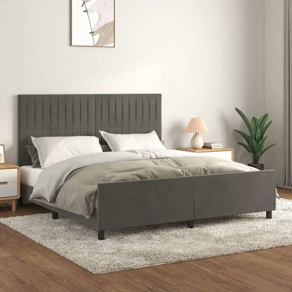 Cadre de lit sans matelas gris foncé 160x200 cm velours - XIOS