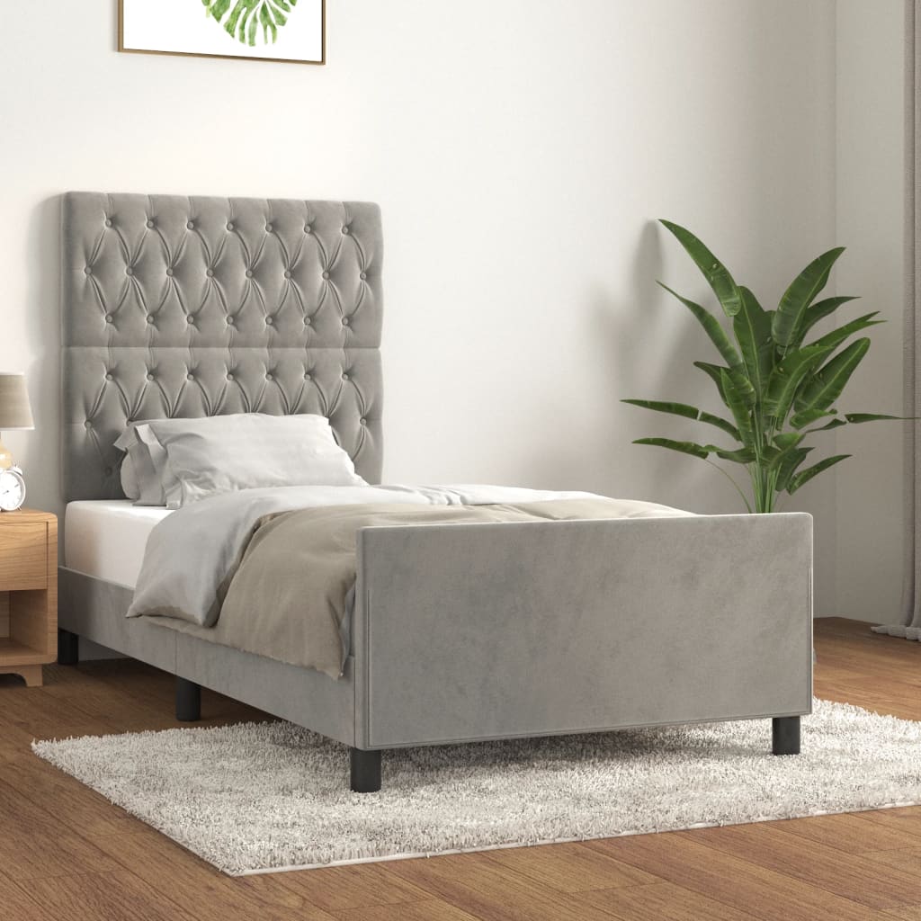 Cadre de lit sans matelas gris clair 90x190 cm velours - XIOS
