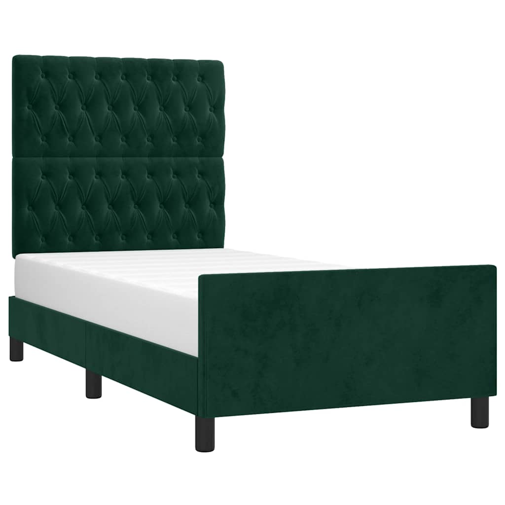 Cadre de lit sans matelas vert foncé 90x190 cm velours - XIOS