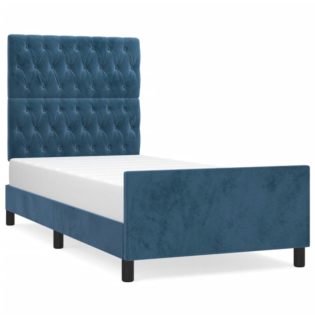 Cadre de lit sans matelas bleu foncé 90x190 cm velours - XIOS