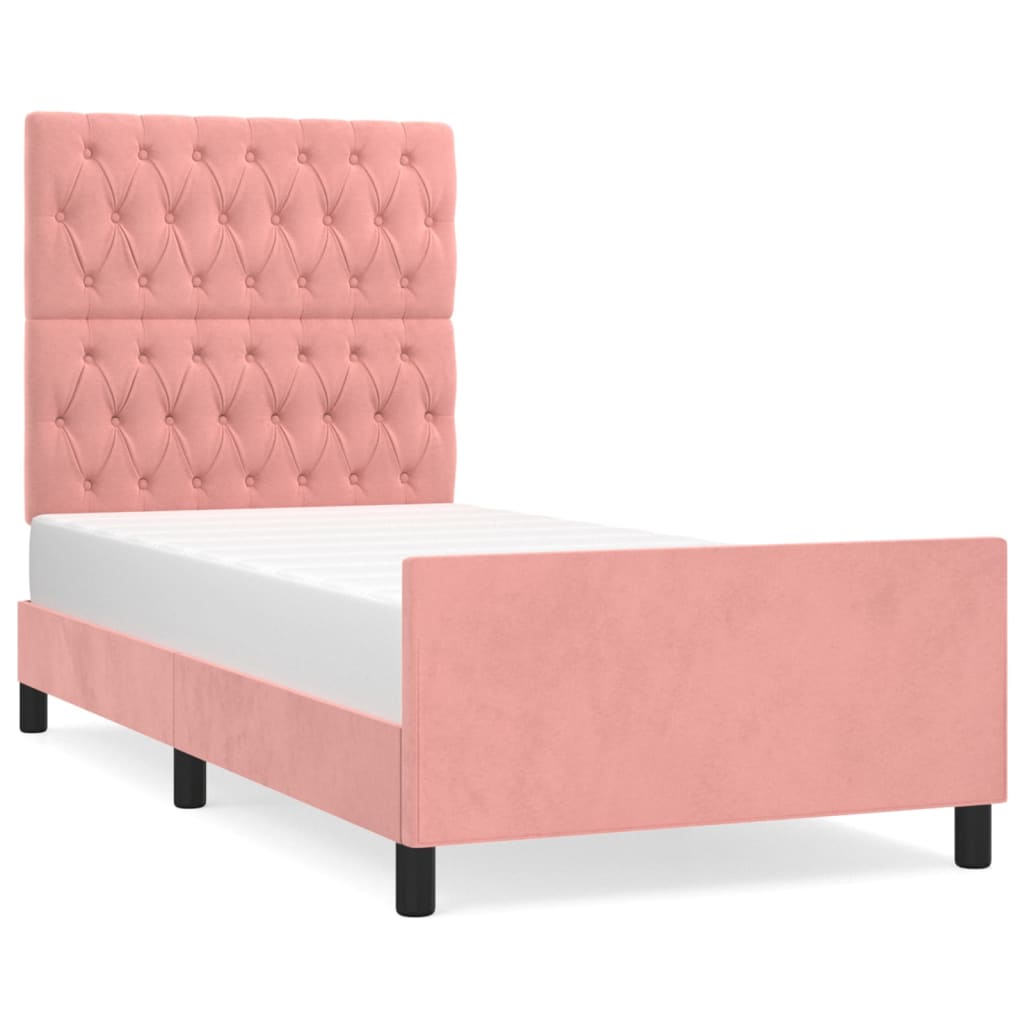 Cadre de lit sans matelas rose 90x190 cm velours - XIOS
