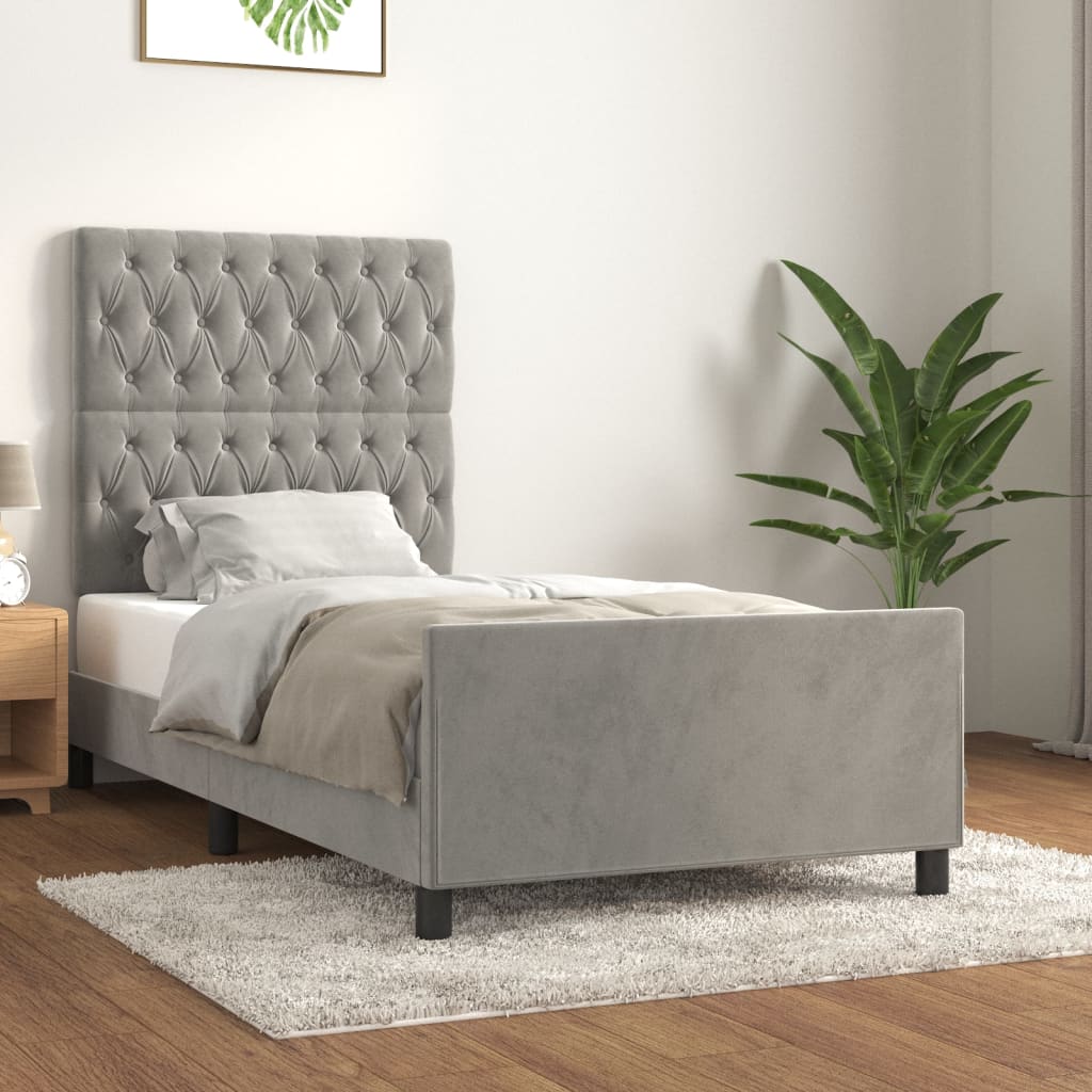 Cadre de lit sans matelas gris clair 90x200 cm velours - XIOS