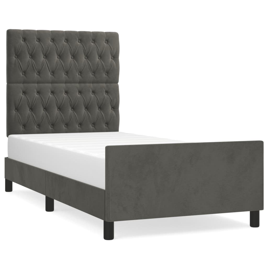 Cadre de lit sans matelas gris foncé 90x200 cm velours - XIOS