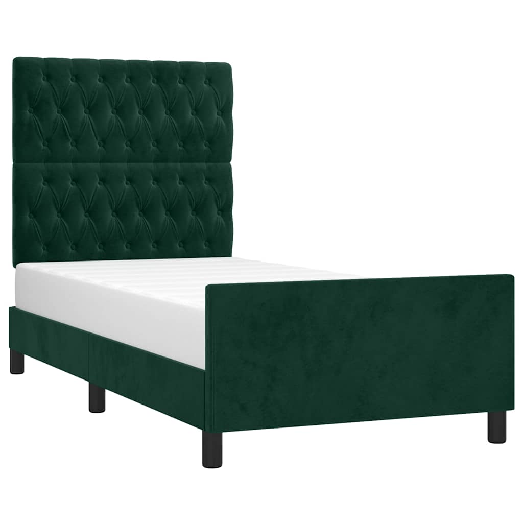 Cadre de lit sans matelas vert foncé 90x200 cm velours - XIOS