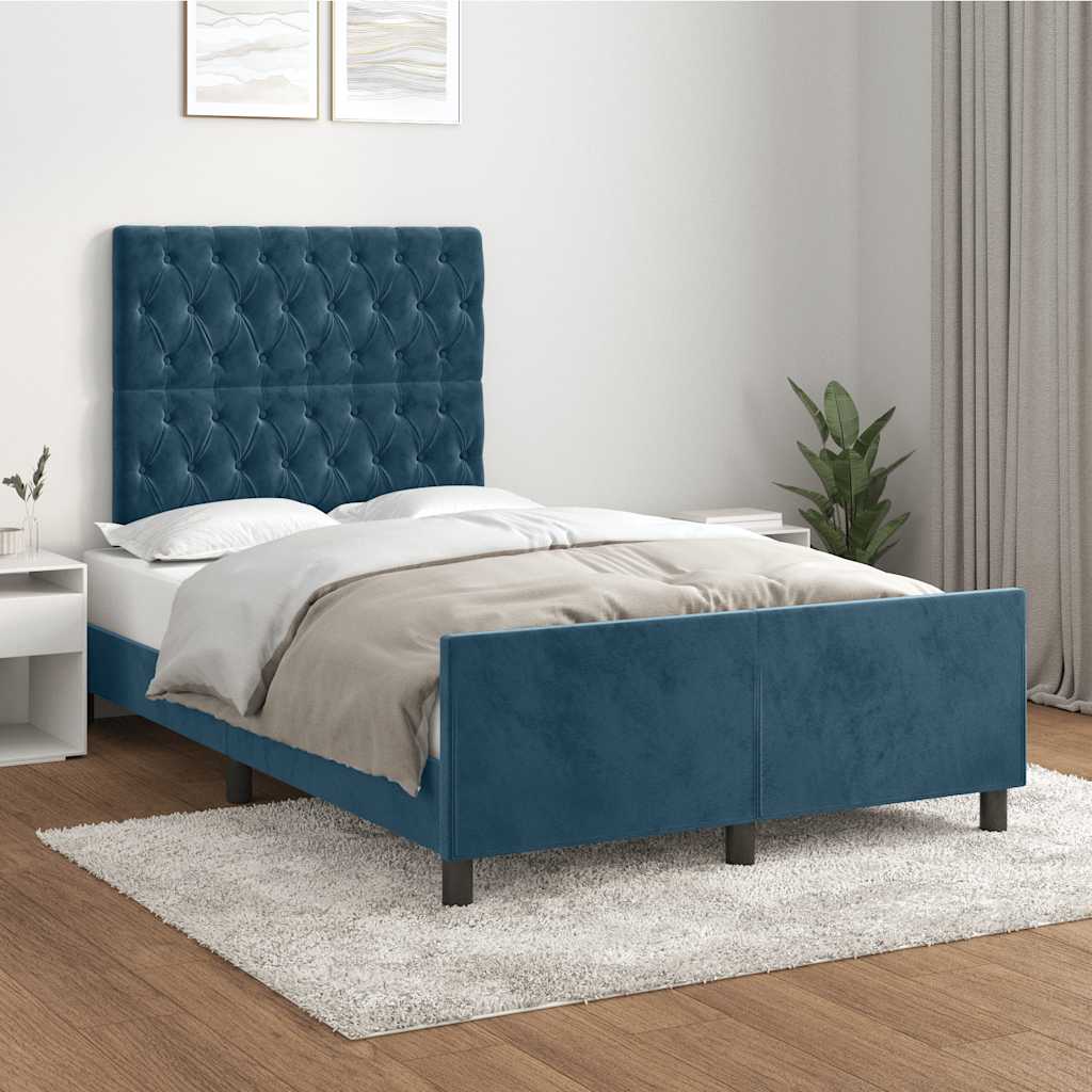 Cadre de lit sans matelas bleu foncé 120x200 cm velours - XIOS
