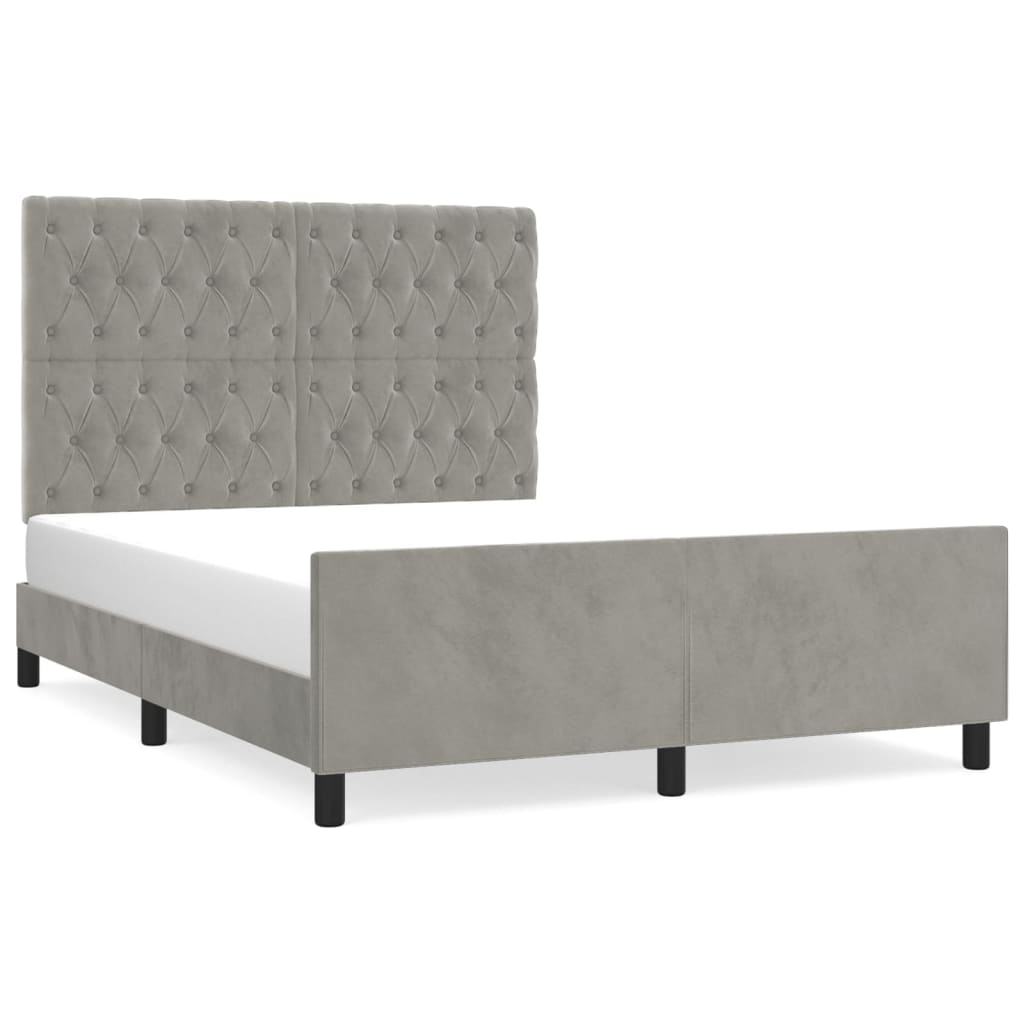 Cadre de lit sans matelas gris clair 140x190 cm velours - XIOS