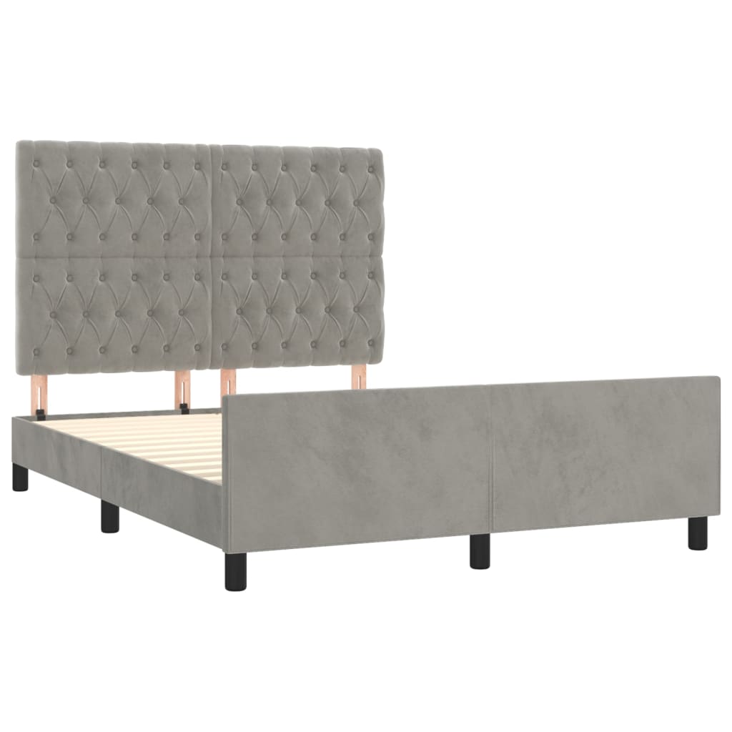 Cadre de lit sans matelas gris clair 140x190 cm velours - XIOS