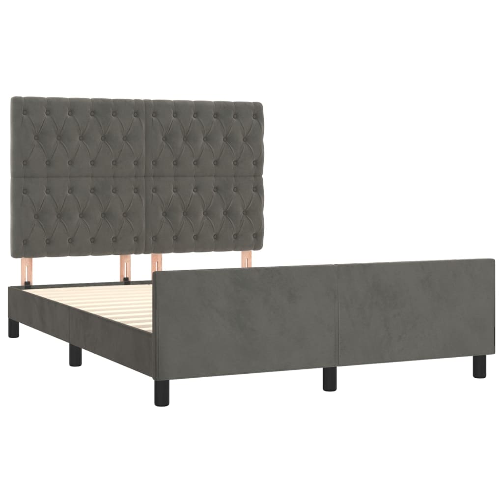 Cadre de lit sans matelas gris foncé 140x190 cm velours - XIOS