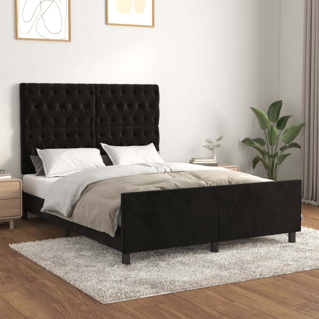 Cadre de lit sans matelas noir 140x200 cm velours - XIOS