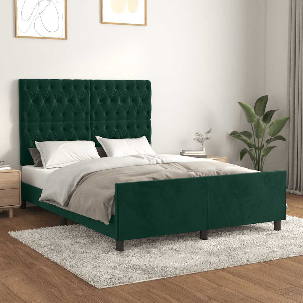 Cadre de lit sans matelas vert foncé 140x200 cm velours - XIOS