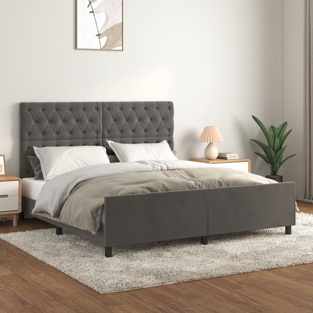 Cadre de lit sans matelas gris foncé 160x200 cm velours - XIOS