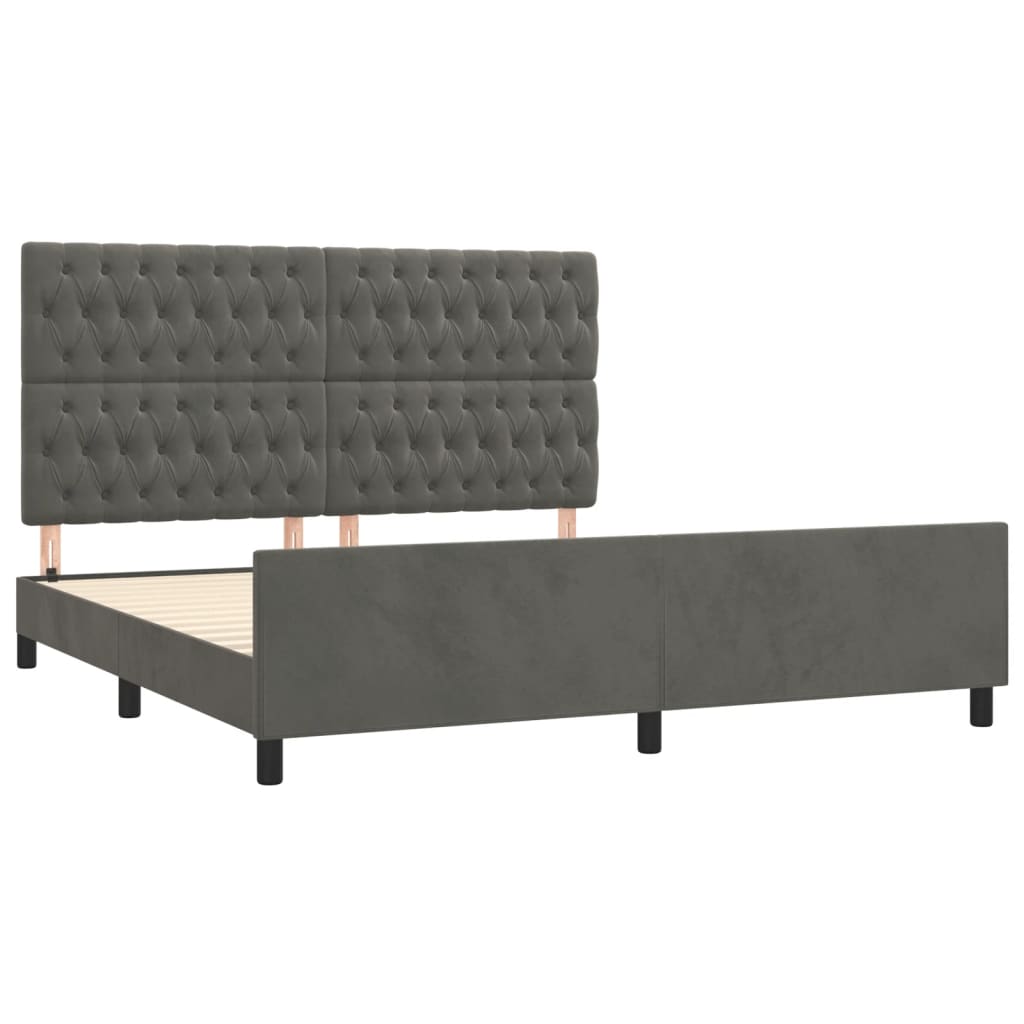 Cadre de lit sans matelas gris foncé velours - XIOS