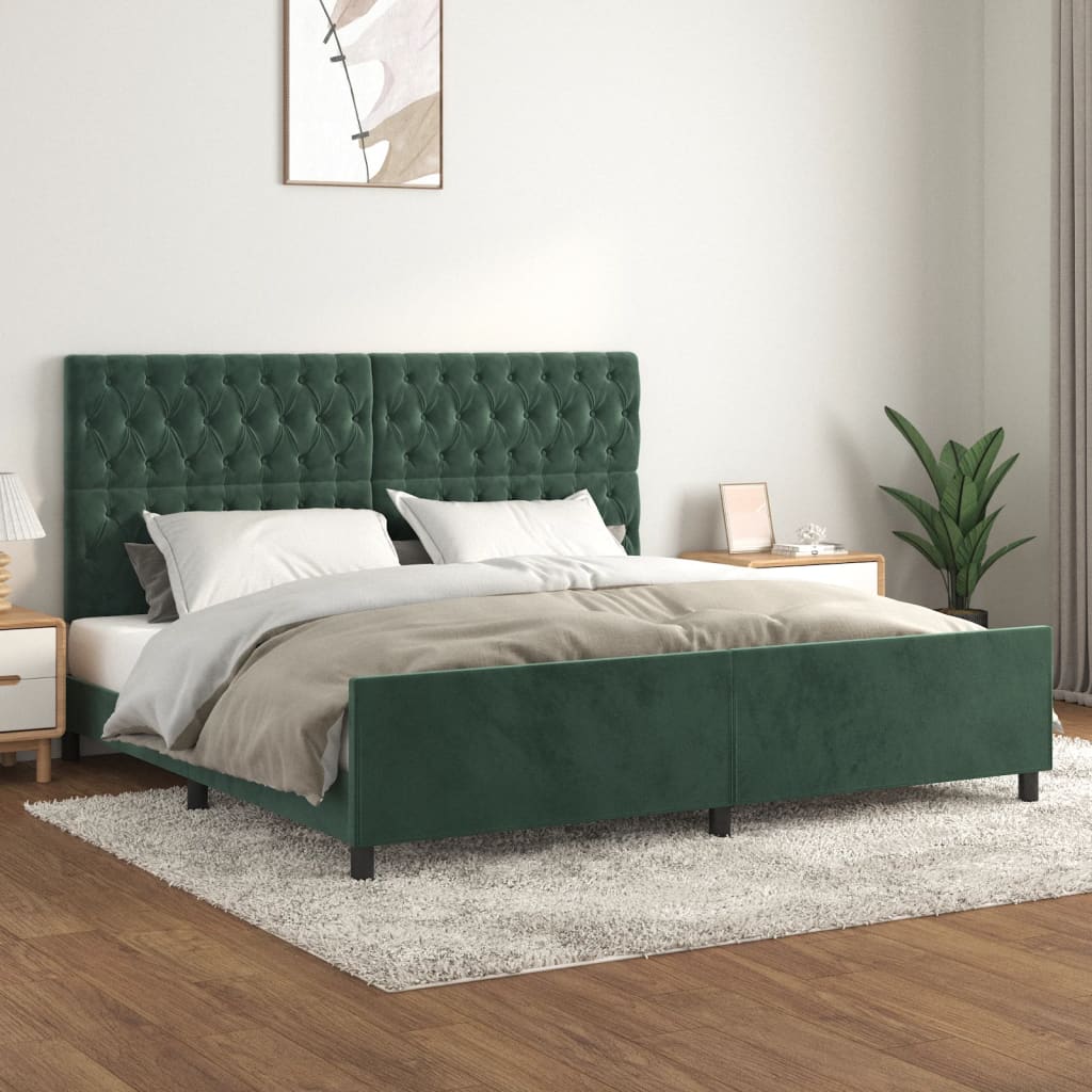 Cadre de lit sans matelas vert foncé 200x200 cm velours - XIOS