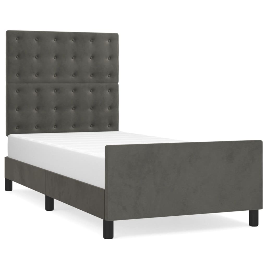 Cadre de lit sans matelas gris foncé 90x190 cm velours - XIOS