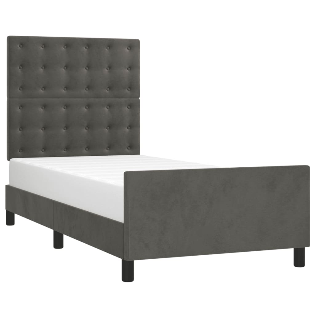 Cadre de lit sans matelas gris foncé 90x190 cm velours - XIOS