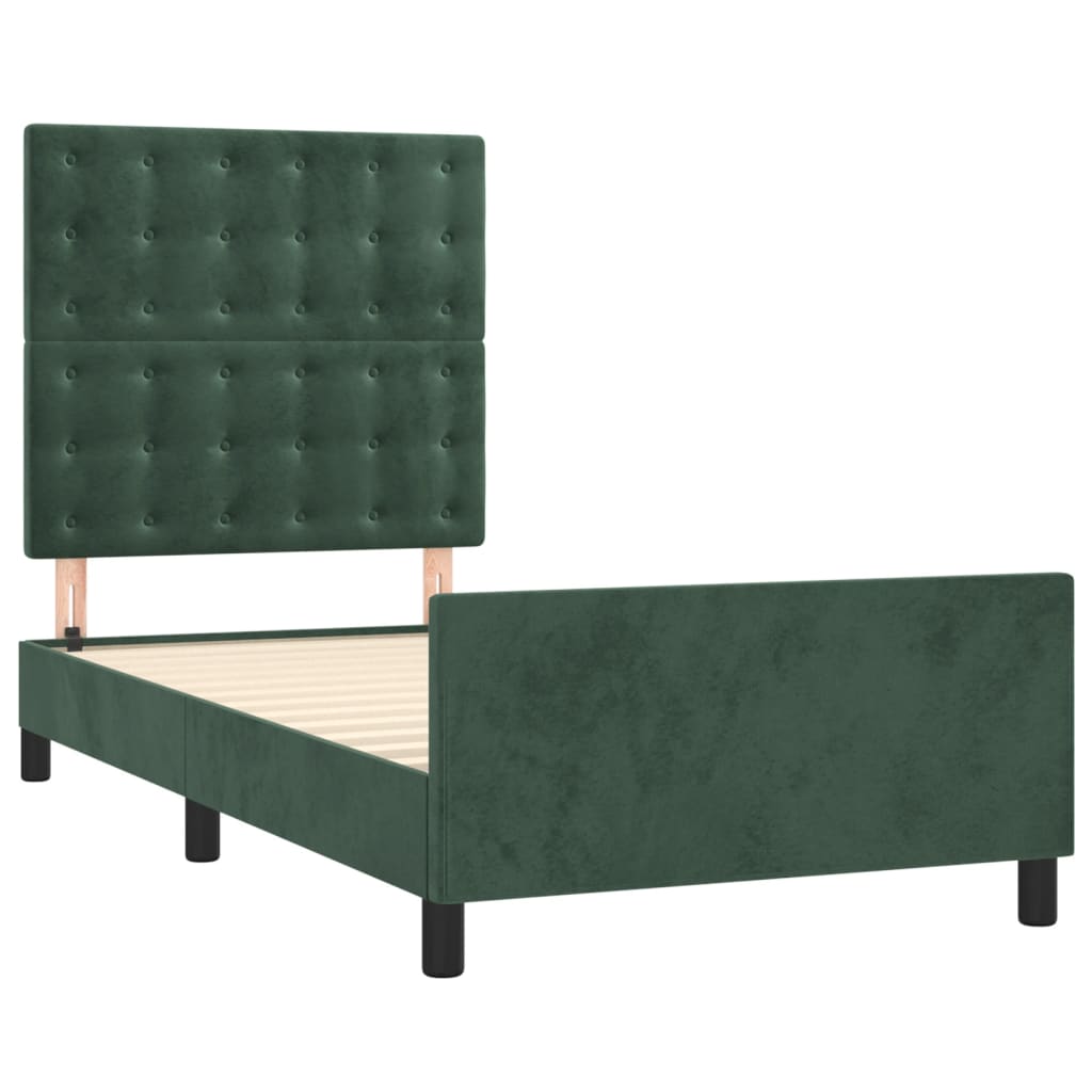 Cadre de lit sans matelas vert foncé 90x190 cm velours - XIOS