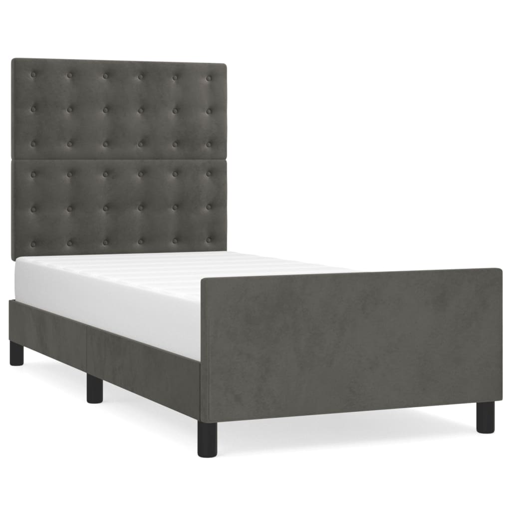 Cadre de lit sans matelas gris foncé 90x200 cm velours - XIOS