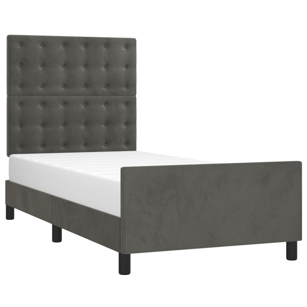 Cadre de lit sans matelas gris foncé 100x200 cm velours - XIOS