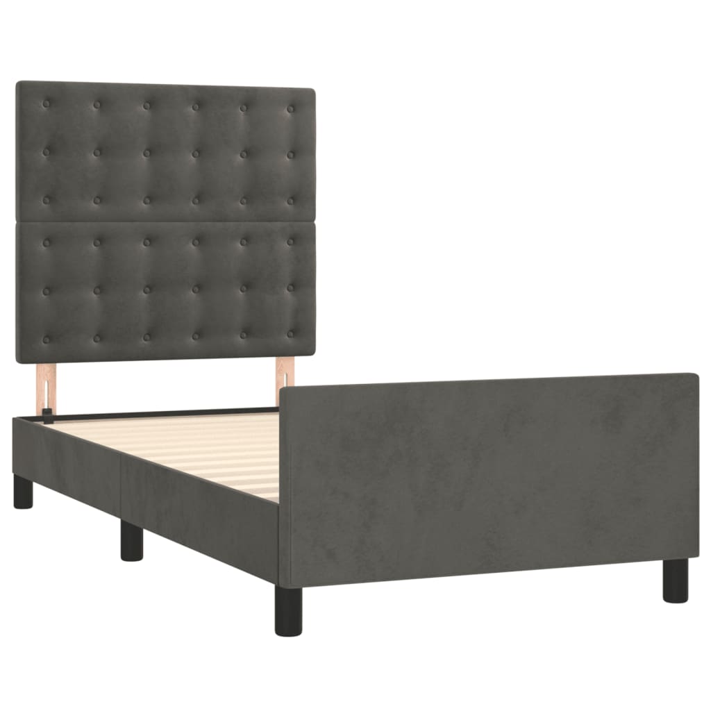 Cadre de lit sans matelas gris foncé 100x200 cm velours - XIOS