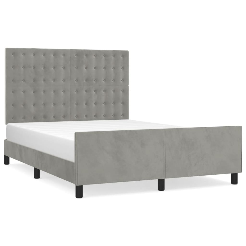Cadre de lit sans matelas gris clair 140x190 cm velours - XIOS