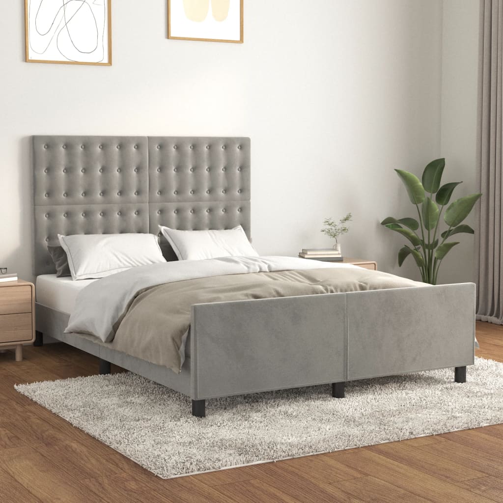 Cadre de lit sans matelas gris clair 140x190 cm velours - XIOS