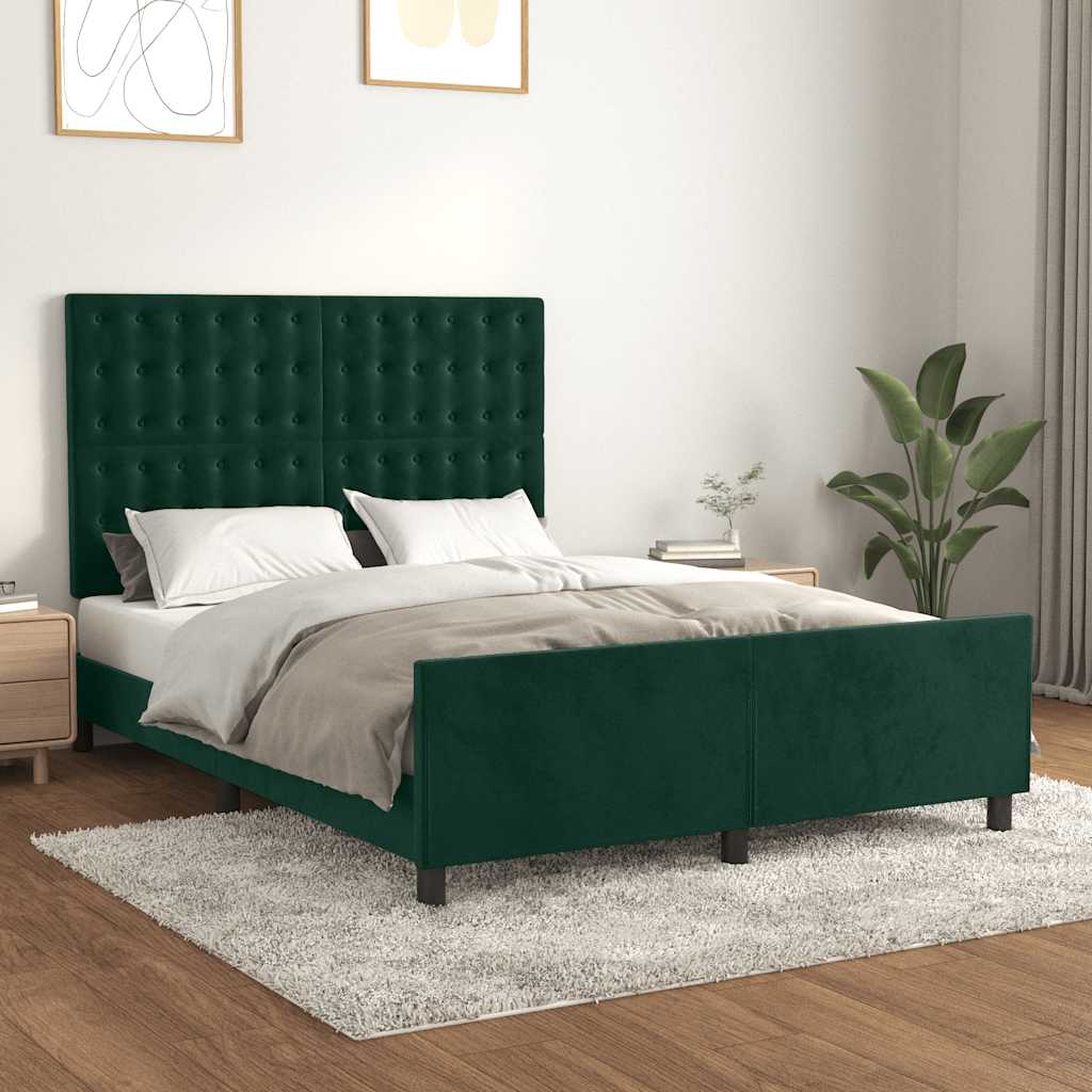 Cadre de lit sans matelas vert foncé 140x190 cm velours - XIOS