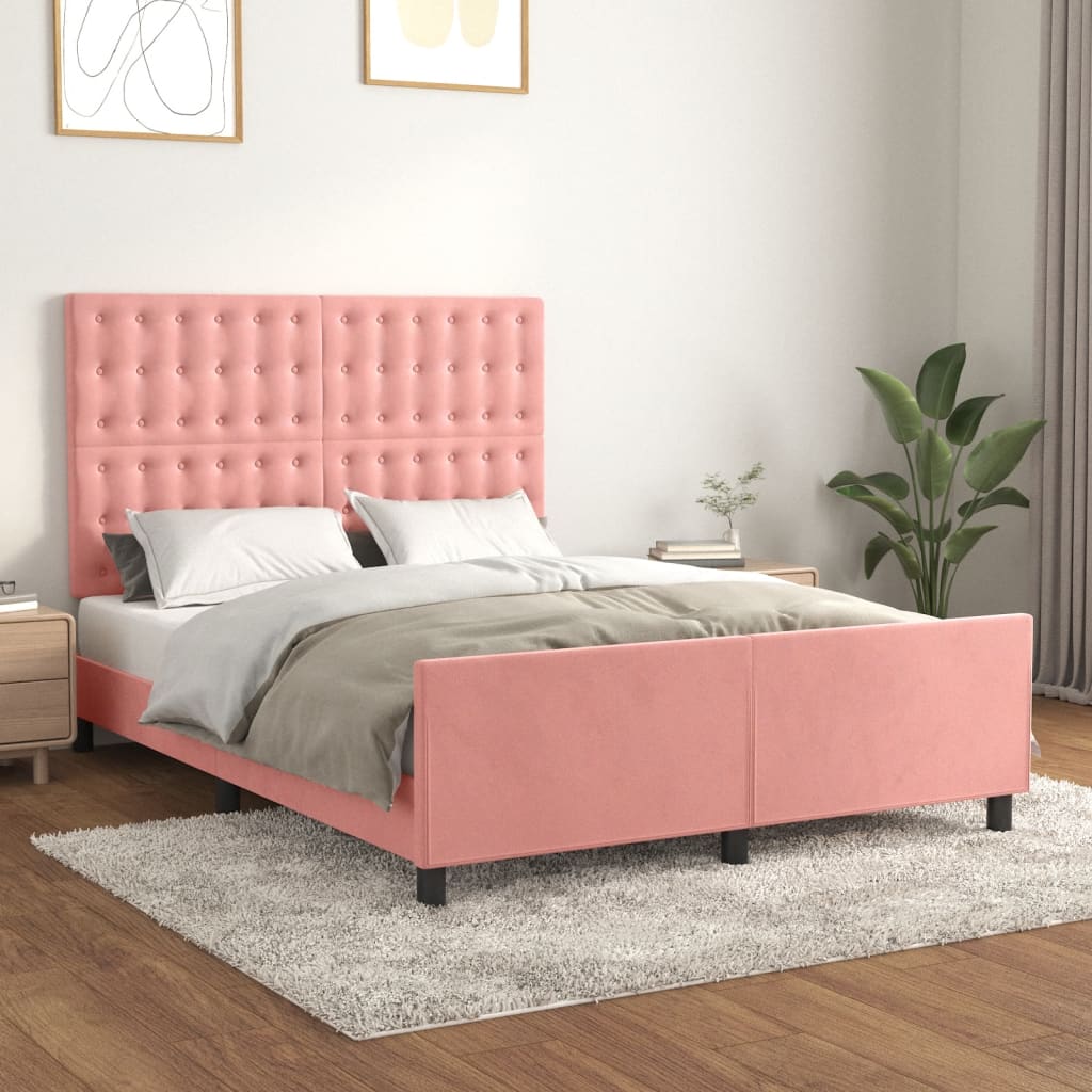 Cadre de lit sans matelas rose 140x190 cm velours - XIOS