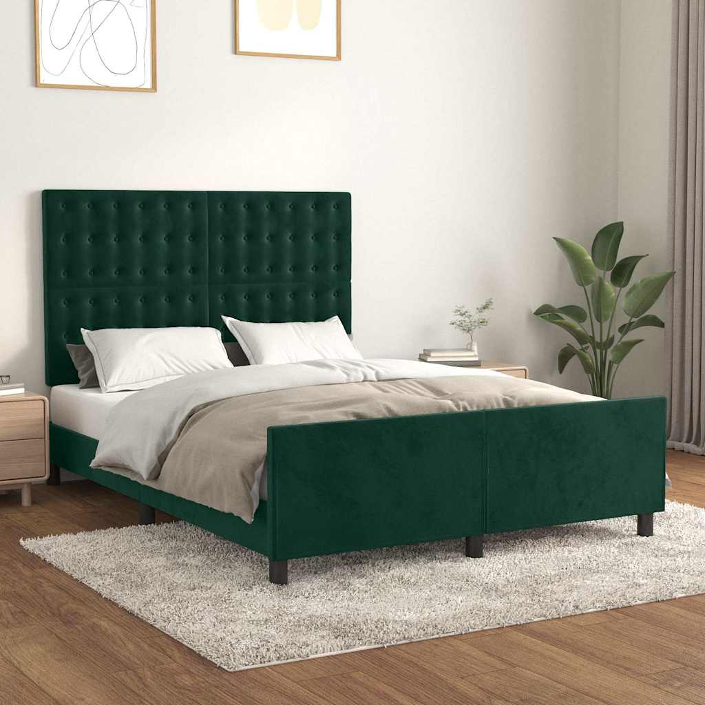 Cadre de lit sans matelas vert foncé 140x200 cm velours - XIOS