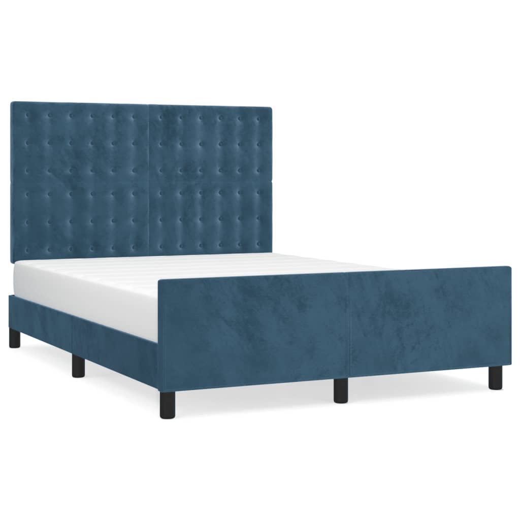 Cadre de lit sans matelas bleu foncé 140x200 cm velours - XIOS