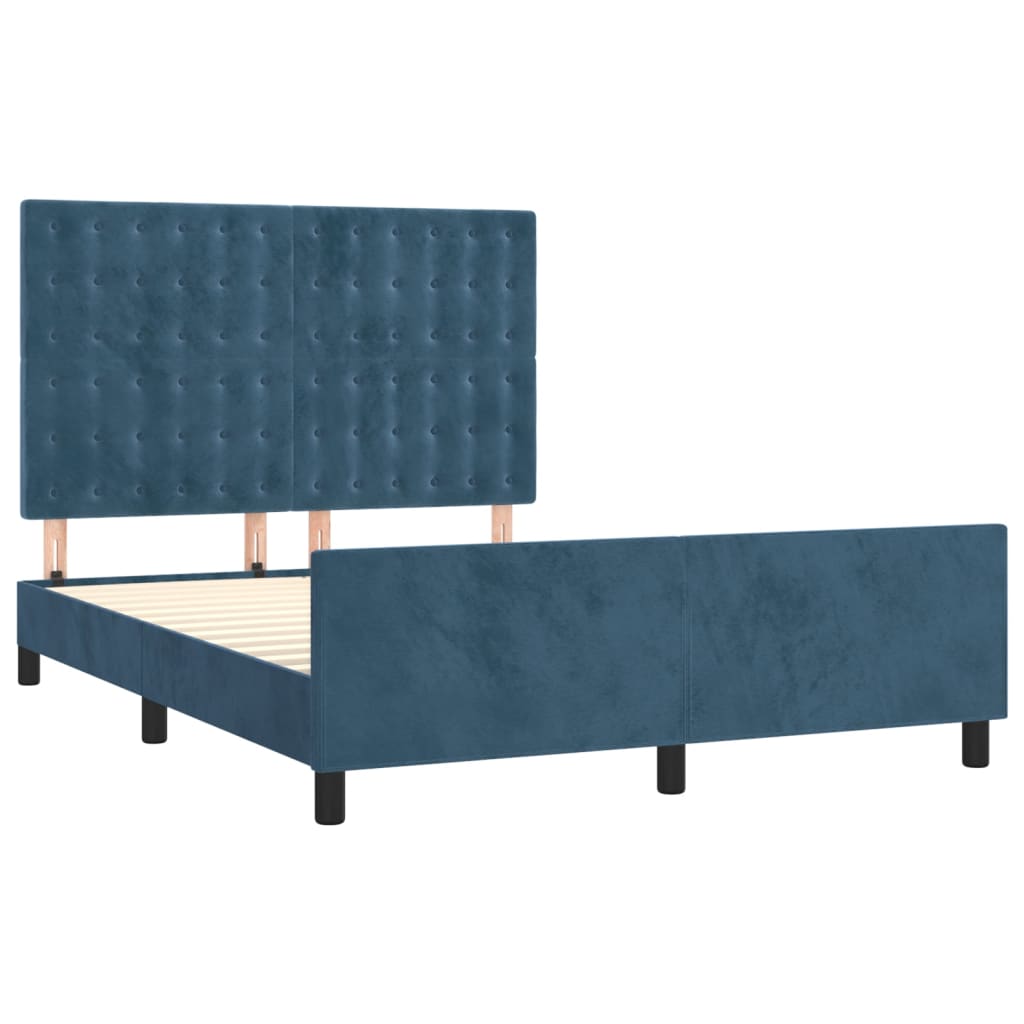 Cadre de lit sans matelas bleu foncé 140x200 cm velours - XIOS