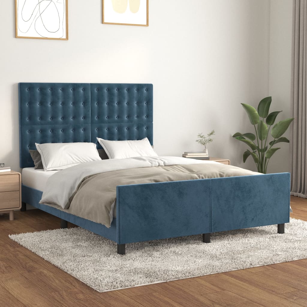 Cadre de lit sans matelas bleu foncé 140x200 cm velours - XIOS