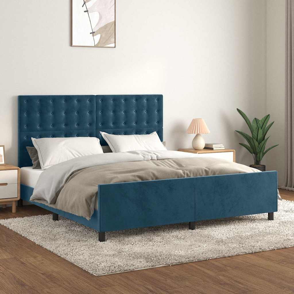 Cadre de lit sans matelas bleu foncé 160x200 cm velours - XIOS
