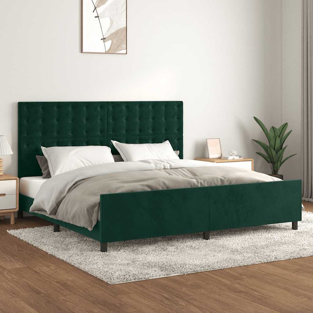 Cadre de lit sans matelas vert foncé 200x200 cm velours - XIOS