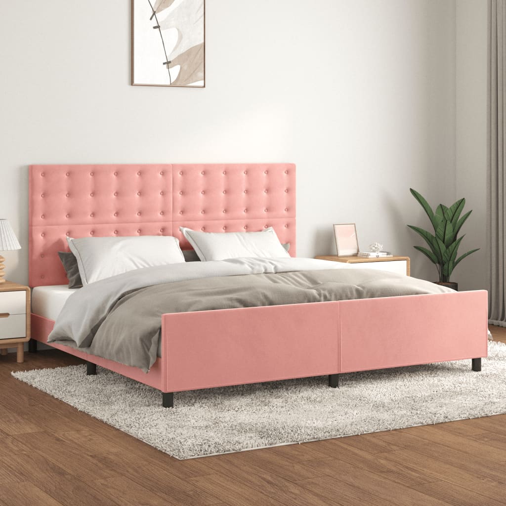 Cadre de lit sans matelas rose 200x200 cm velours - XIOS