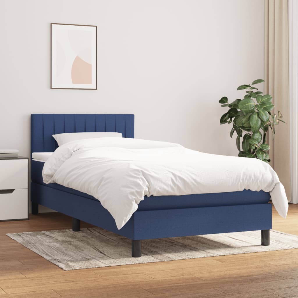 Sommier à lattes de lit avec matelas Bleu 100x200 cm Tissu - XIOS