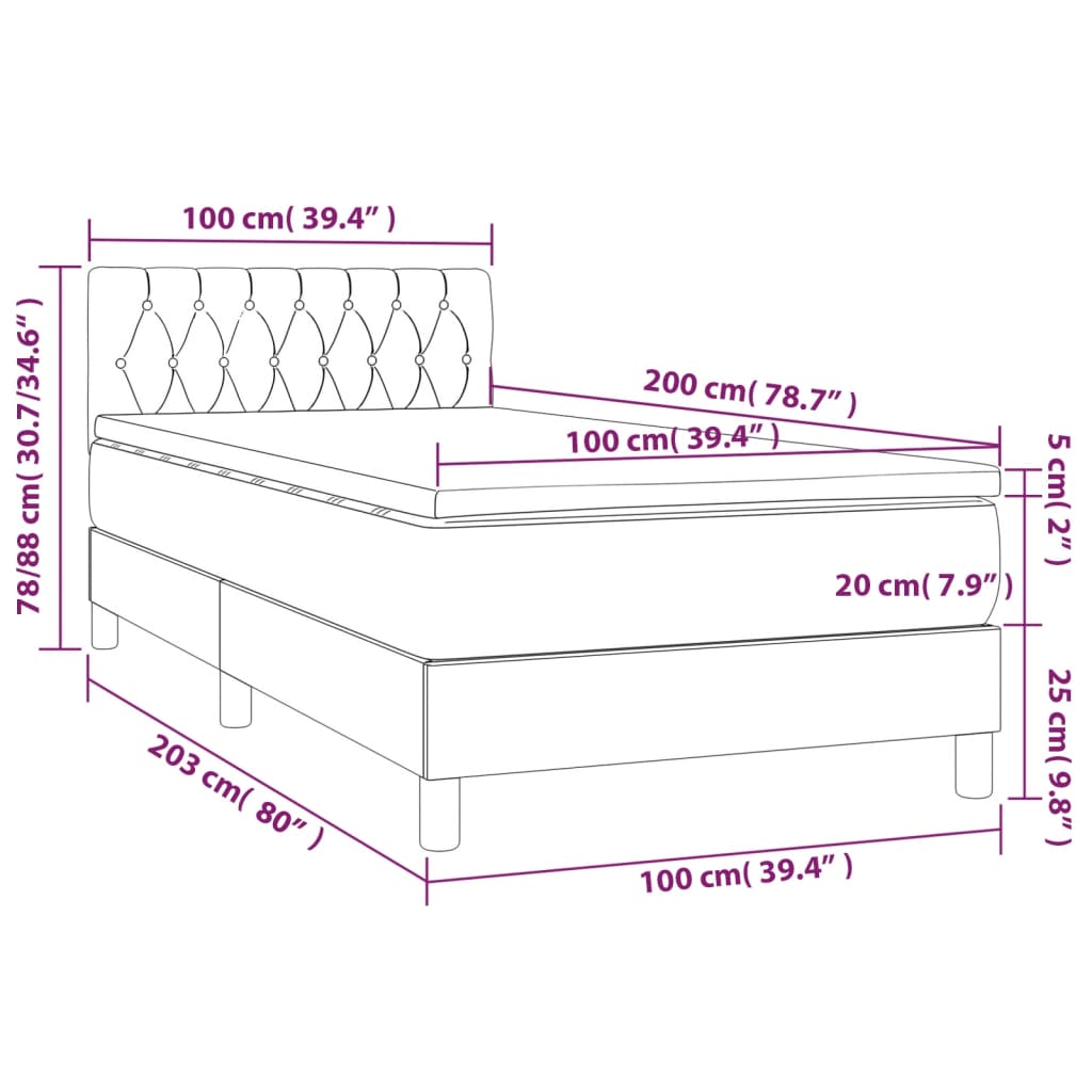 Sommier à lattes de lit avec matelas Gris foncé 100x200cm Tissu - XIOS