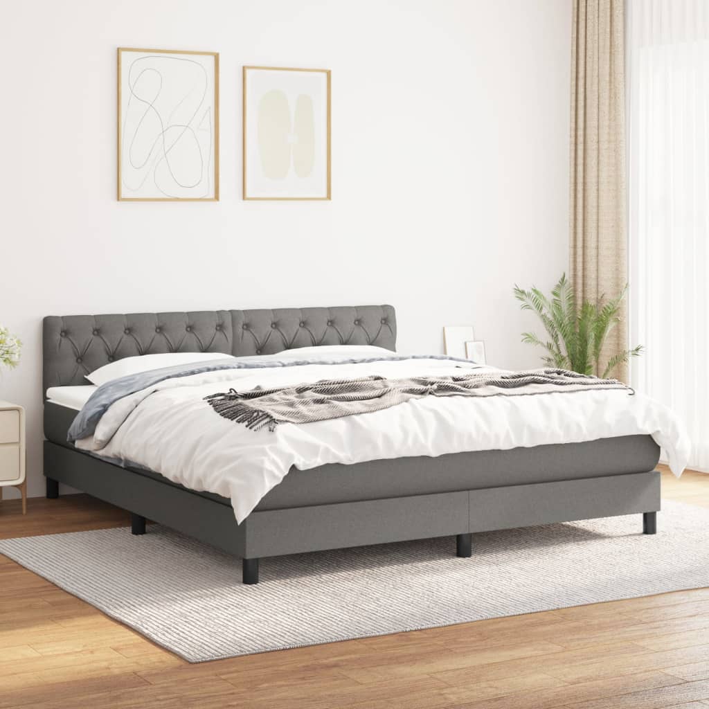 Sommier à lattes de lit avec matelas Gris foncé 160x200cm Tissu - XIOS