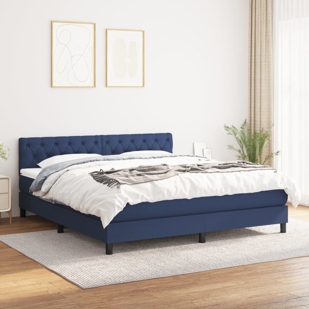 Sommier à lattes de lit avec matelas Bleu 160x200 cm Tissu - XIOS