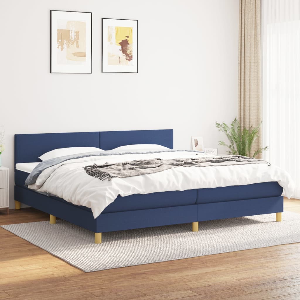 Sommier à lattes de lit avec matelas Bleu 200x200 cm Tissu
