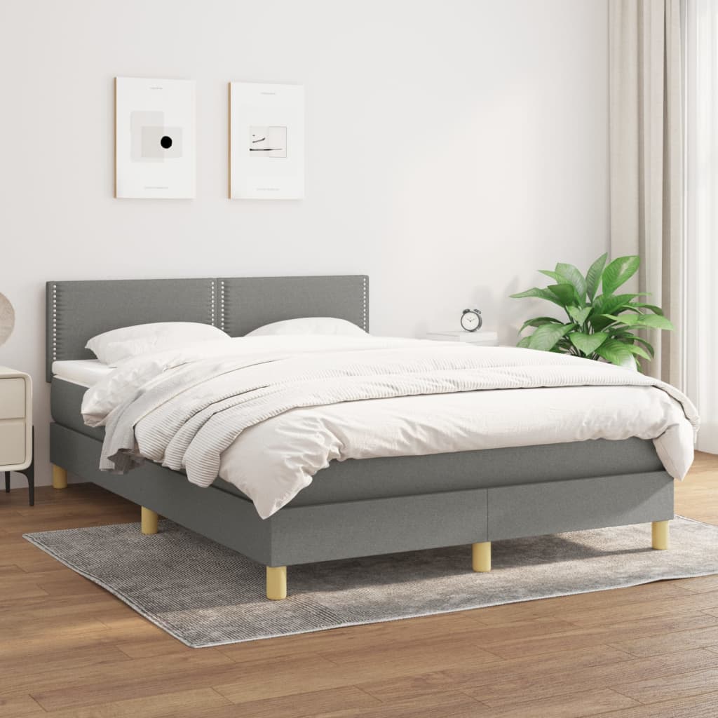 Sommier à lattes de lit avec matelas Gris foncé 140x200cm Tissu - XIOS