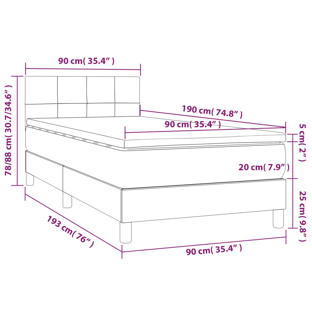 Sommier à lattes de lit avec matelas Taupe 90x190 cm Tissu - XIOS