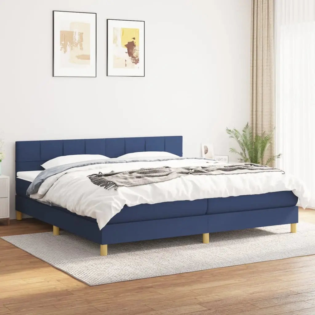 Sommier à lattes de lit avec matelas Bleu 200x200 cm Tissu - XIOS