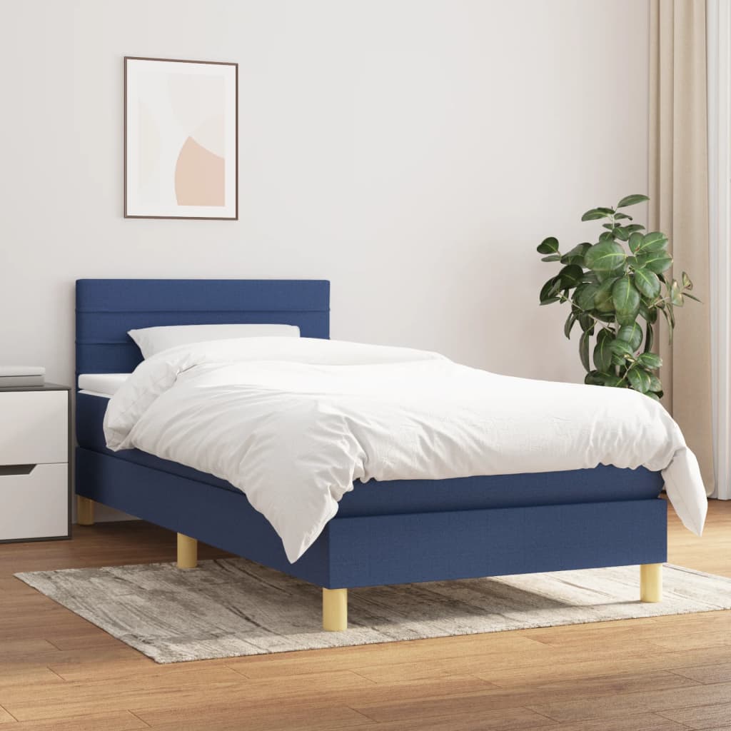 Sommier à lattes de lit avec matelas Bleu 100x200 cm Tissu - XIOS