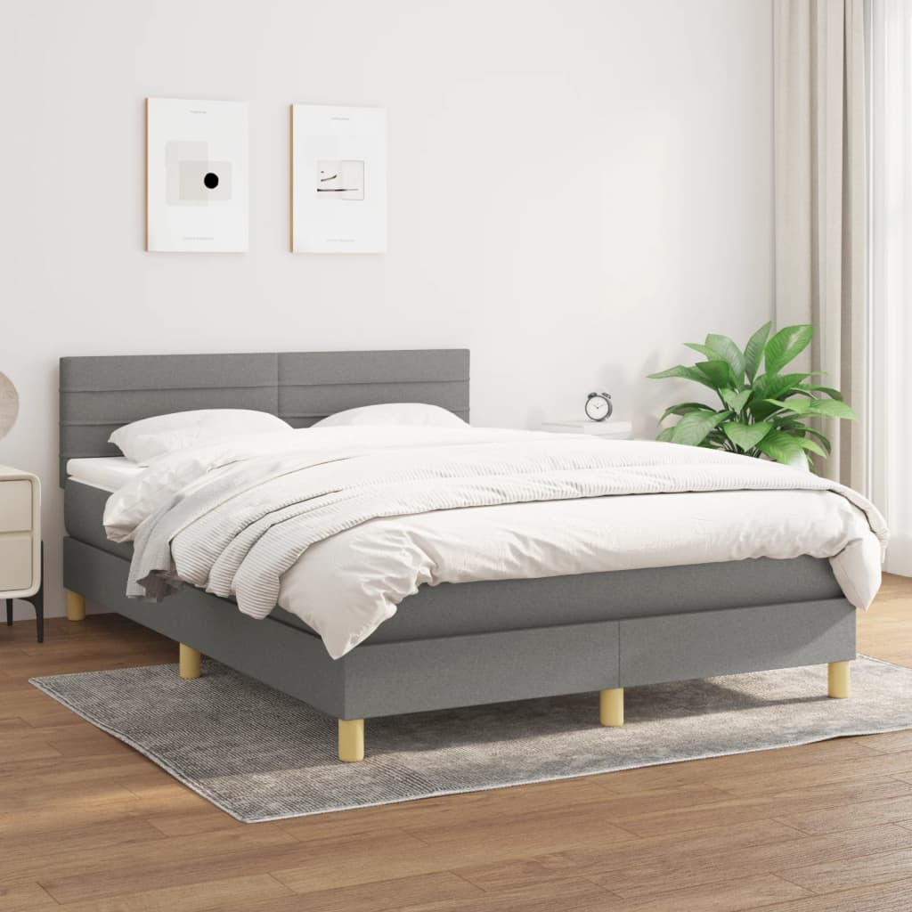 Sommier à lattes de lit avec matelas Gris foncé 140x200cm Tissu - XIOS