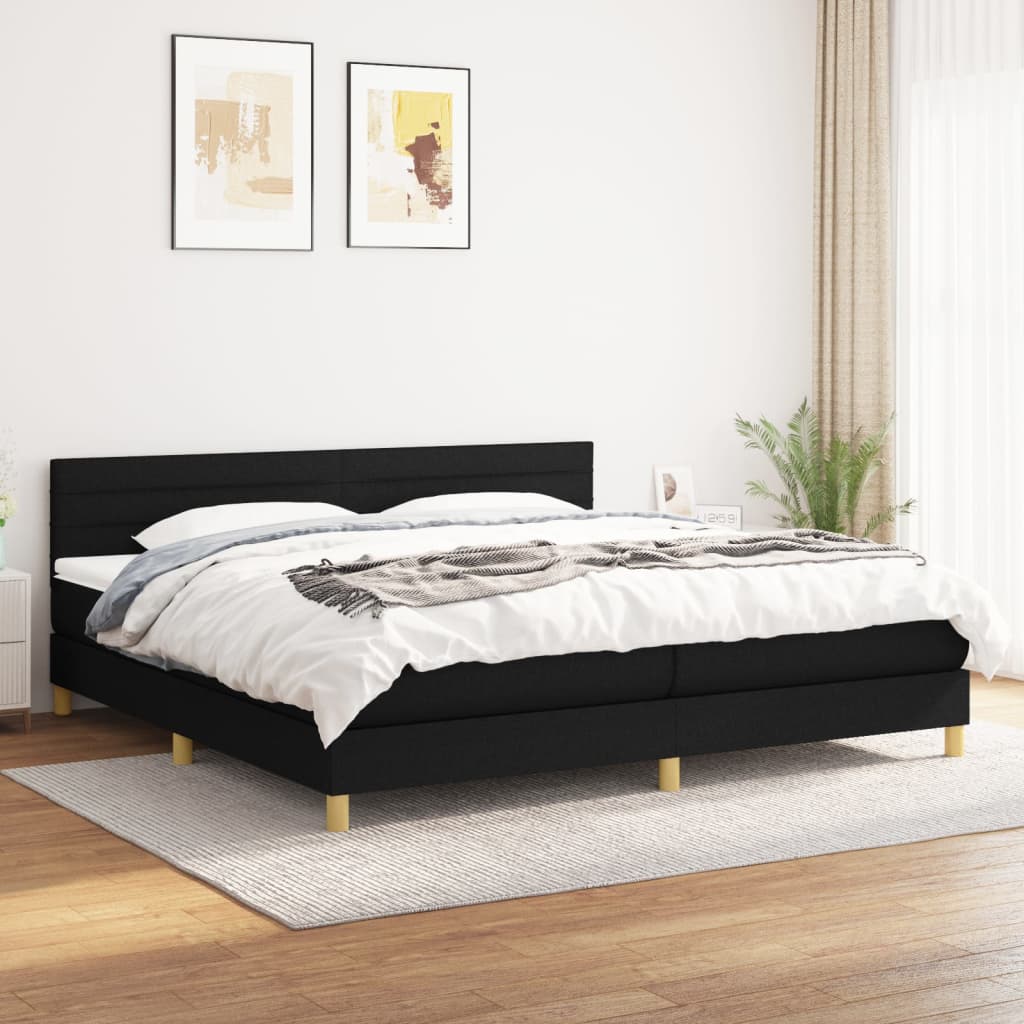 Sommier à lattes de lit avec matelas Noir 200x200 cm Tissu - XIOS
