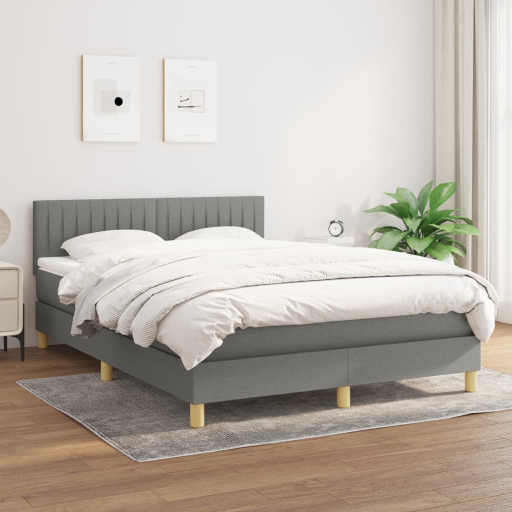 Sommier à lattes de lit avec matelas Gris foncé 140x190cm Tissu - XIOS