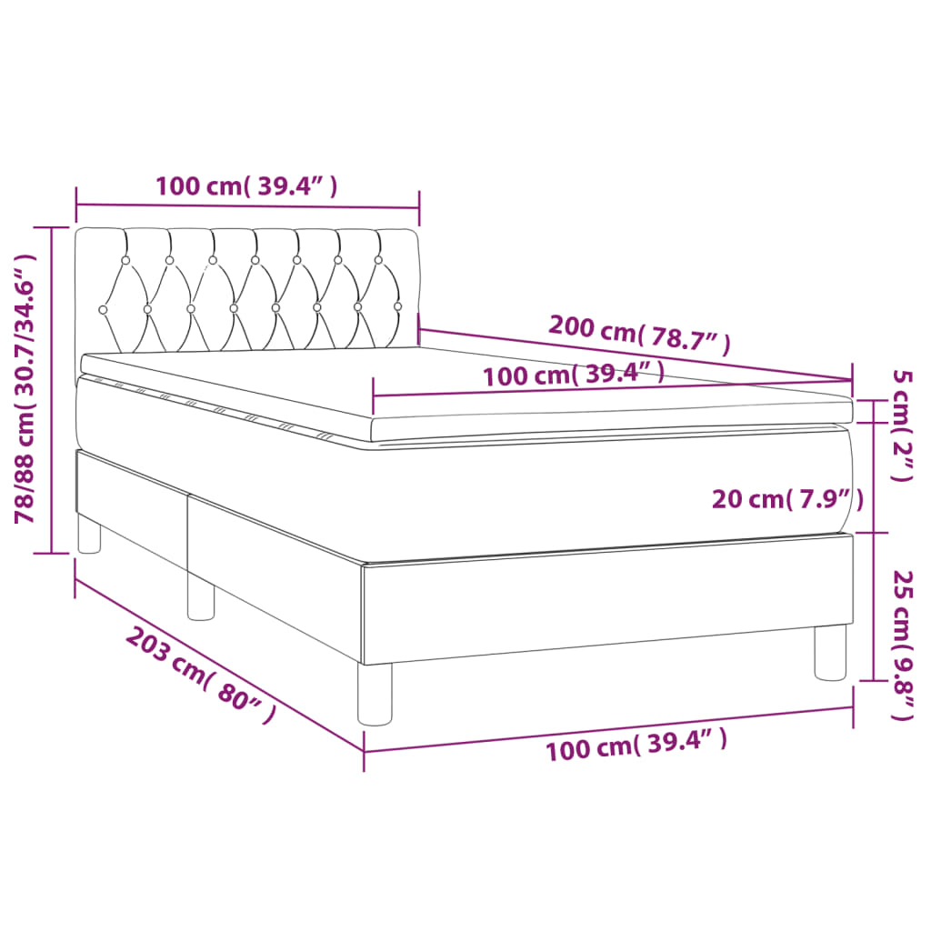 Sommier à lattes de lit avec matelas Crème 100x200 cm Tissu - XIOS