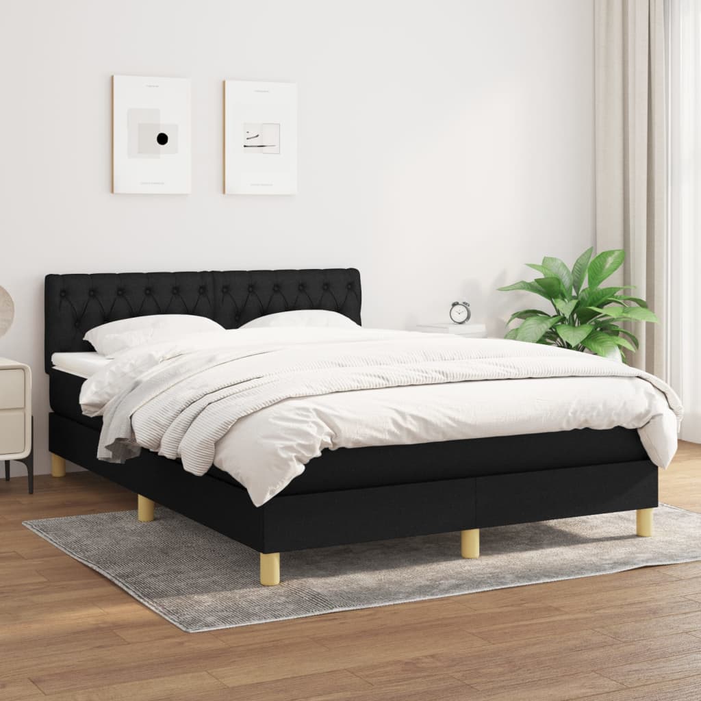 Sommier à lattes de lit avec matelas Noir 140x190 cm Tissu - XIOS